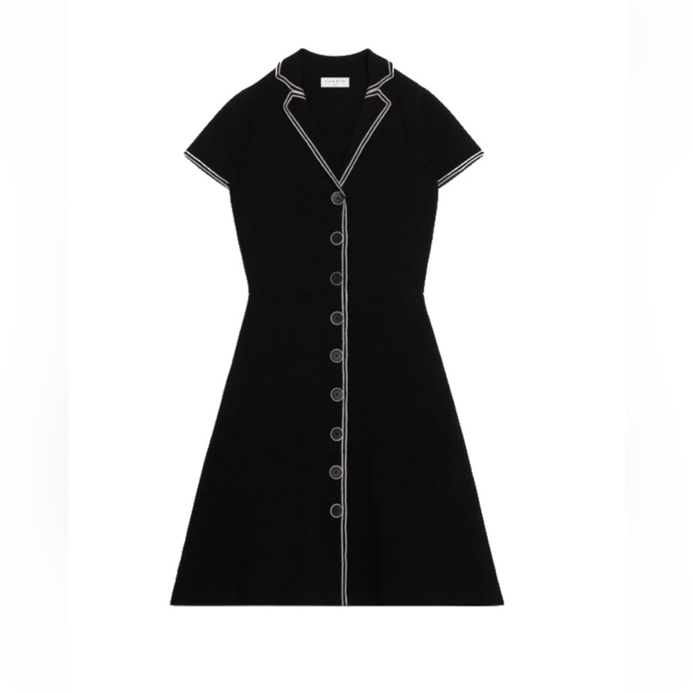 Sandro Wo Laureene Contrast Topstitching Knit A-Line Dress